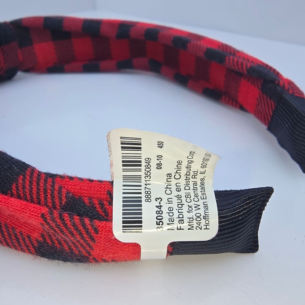 Buffalo Plaid Knotted Headband Womens Red Black Padded Flannel Hair Accessory - Picture 5 of 5